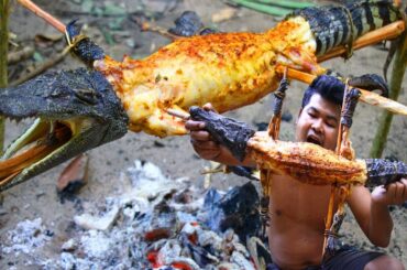 Cooking Crocodile Lechon bbq Recipe - Roasted crocodile meat bbq with Chili Sauce