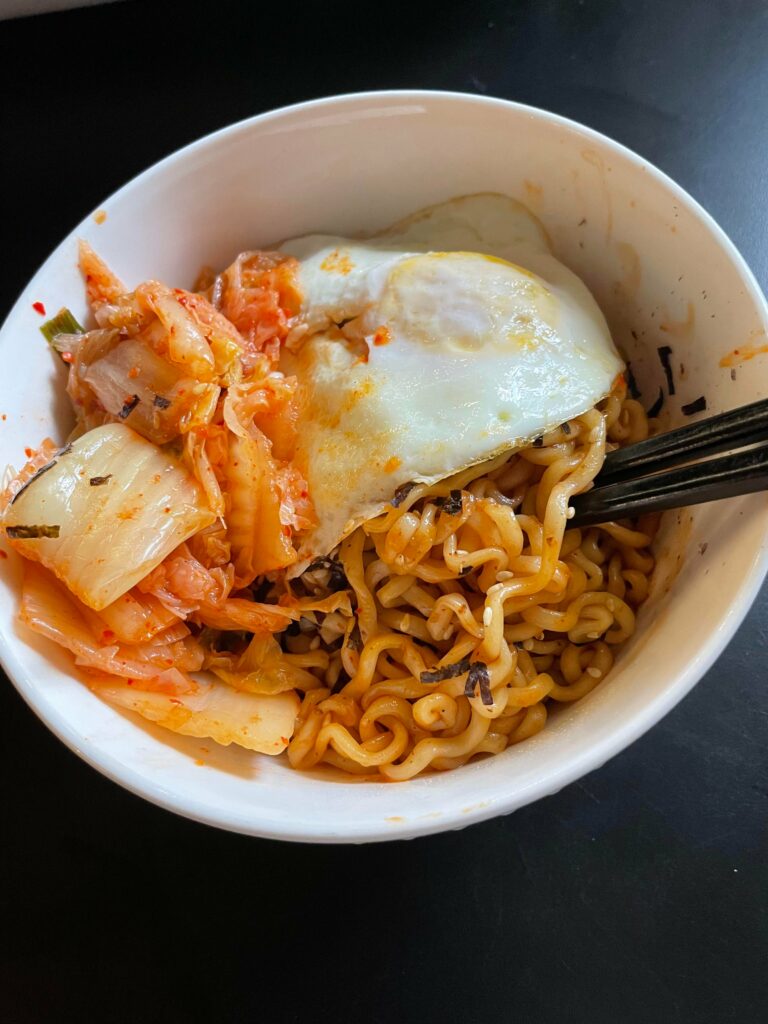 Buldak Spicy Chicken Ramen With Kimchi And A Fried Egg Chili Chili